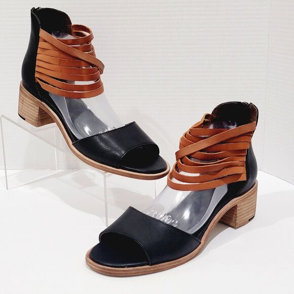 Gee WaWa Sandals Women Sz 10 M Black Brown Leather Ankle Strap Heels Hand Made - Picture 2 of 13